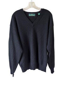 Embassy Row Black 2-Ply Cashmere V Neck Sweater Luxury Knit Pullover Men’s L